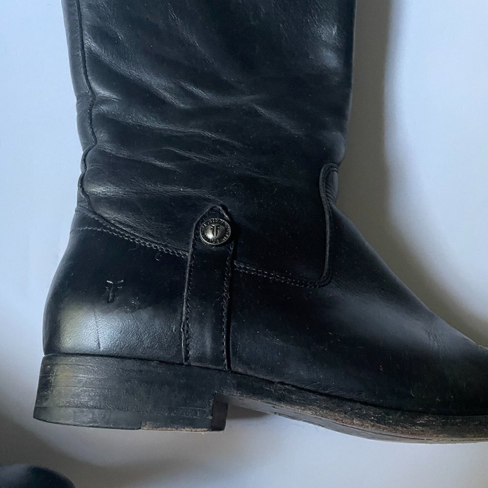 Frye Melissa Tab Black Leather Tall Knee High Side Zip Riding Boots Women's 6 - Picture 4 of 11